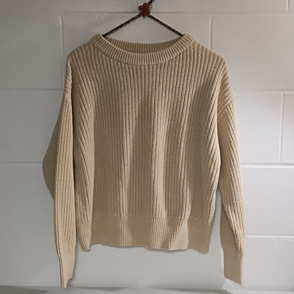 Yellow Pastels Natural 100% Cotton Crewneck Knit Sweater Oversized Small - Picture 9 of 9